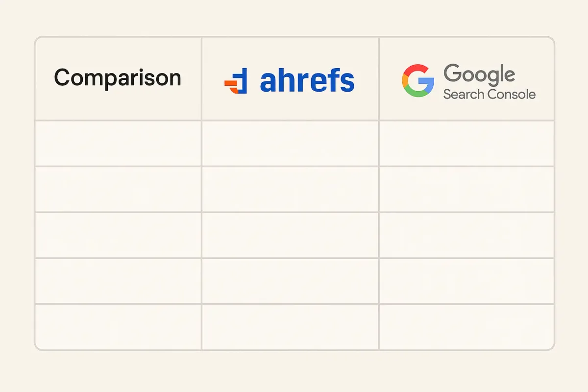 table of audit tools featuring ahrefs and Google search console logos